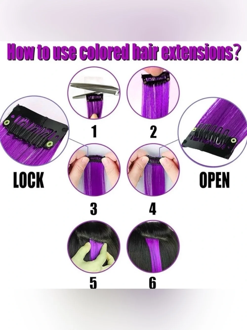 💞 New 6 Pack of 22” Purple Synthetic Clip In Hair Extensions